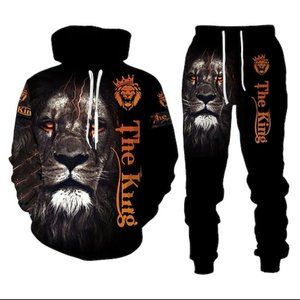 Mens Lion Leo Graphic Track Suit Hoodie Set "The King"
